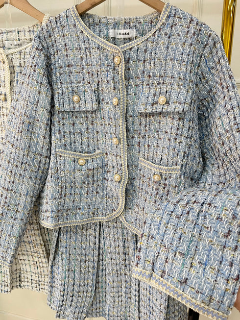 Vintage Tweed Jacket With Pleated Mini Skirts